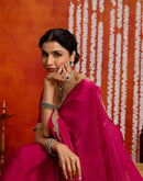 Dark Pink Shimmer Embellished Lace Saree