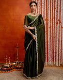 Olive Green Shimmer Embellished Lace Saree