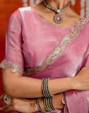 Baby Pink Shimmer Embellished Lace Saree