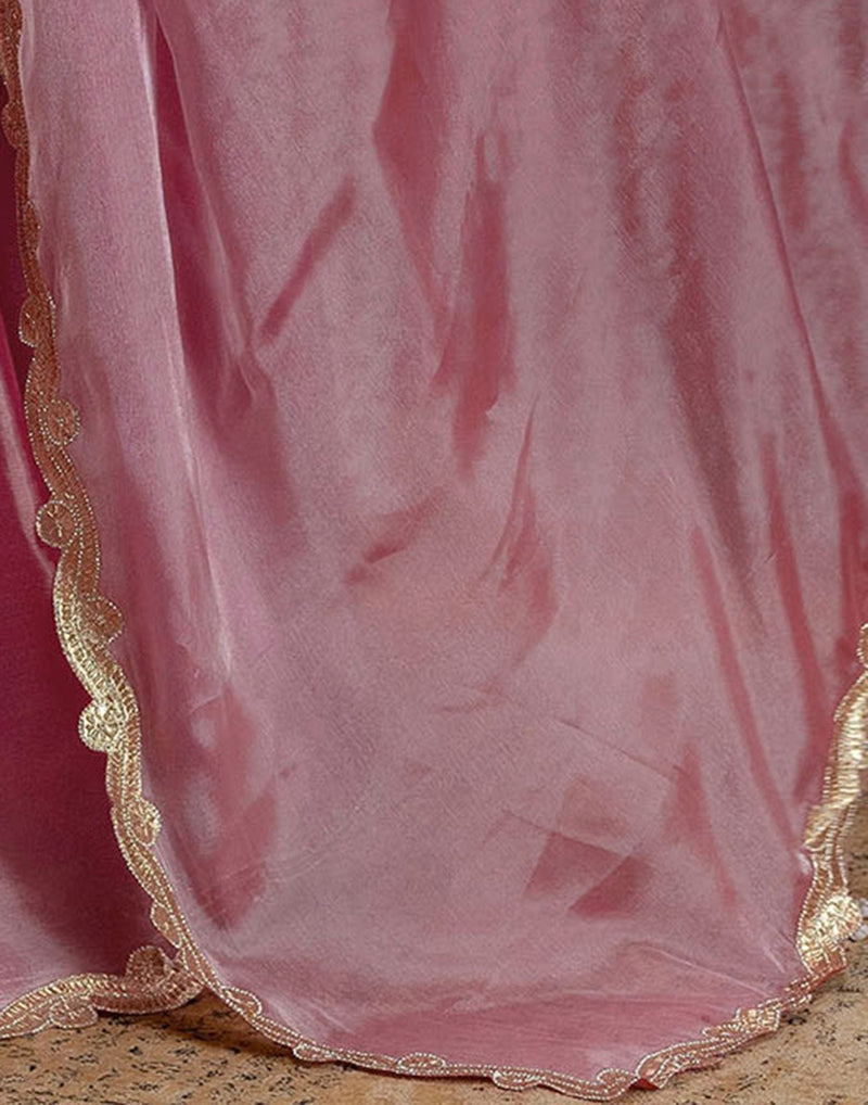 Baby Pink Shimmer Embellished Lace Saree