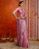 Baby Pink Shimmer Embellished Lace Saree