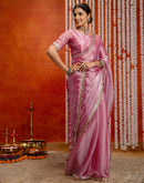 Baby Pink Shimmer Embellished Lace Saree