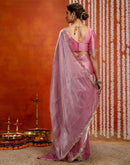 Baby Pink Shimmer Embellished Lace Saree