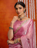 Baby Pink Shimmer Embellished Lace Saree