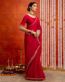 Red Shimmer Sequence Lace Saree