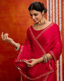 Red Shimmer Sequence Lace Saree