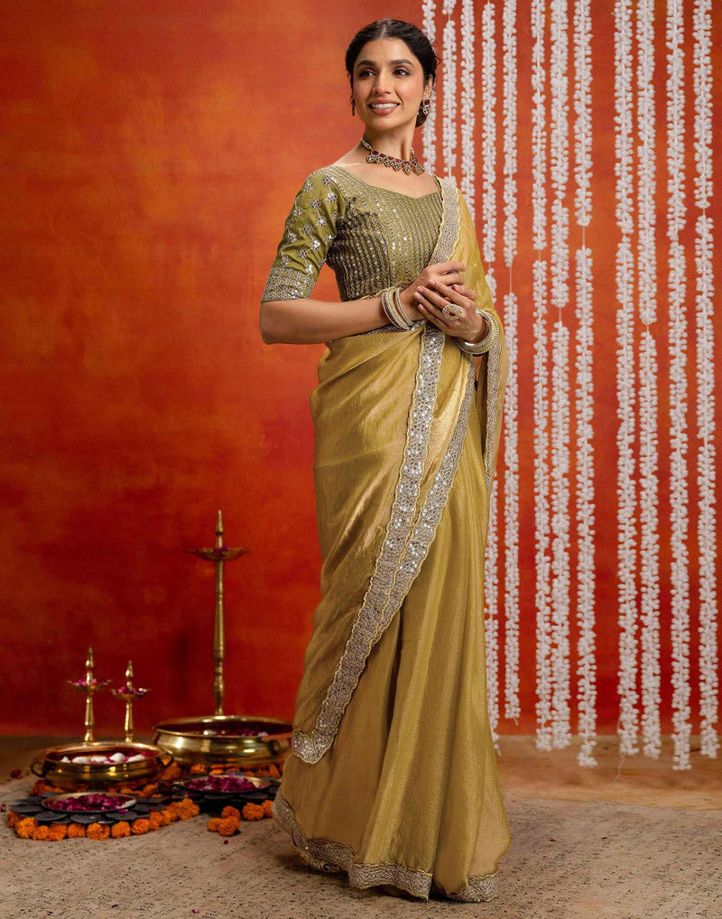 Khaki Shimmer Sequence Lace Saree