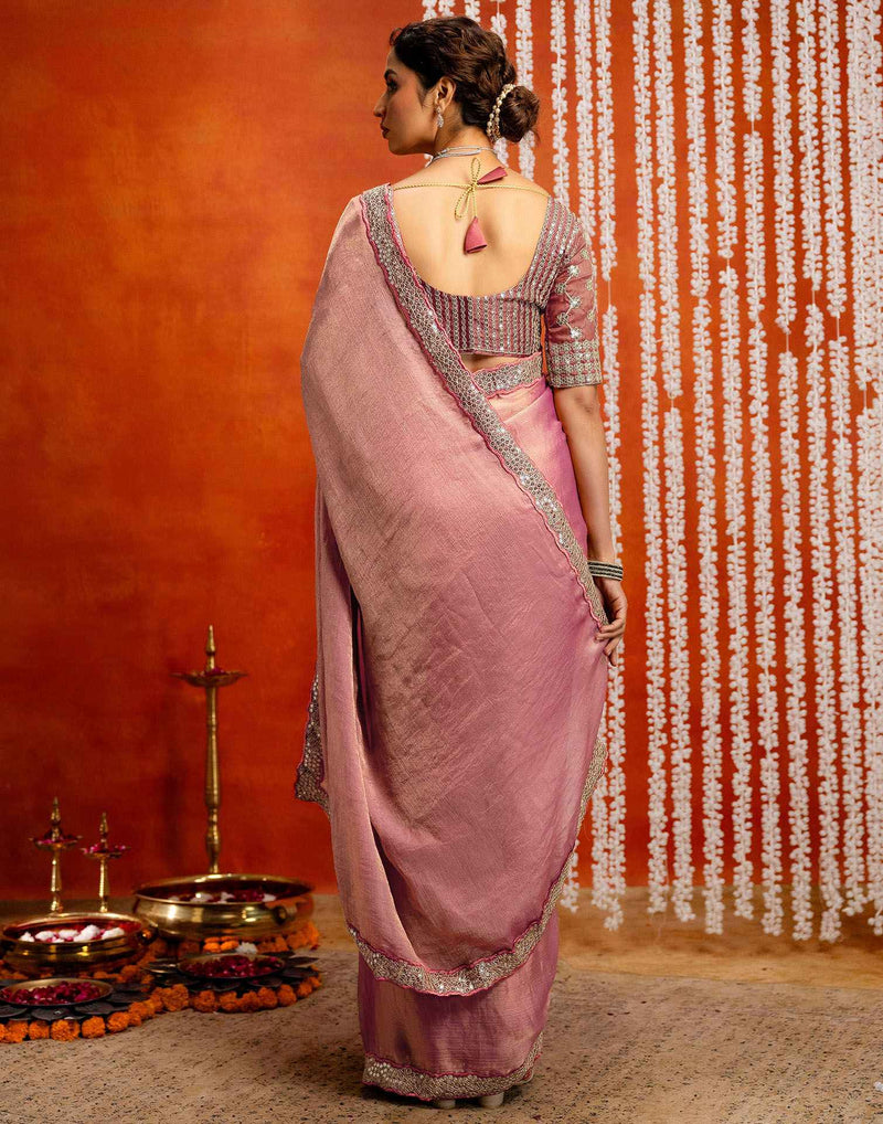 Pink Shimmer Sequence Lace Saree