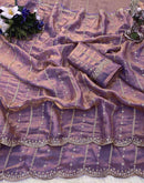 Mauve Silk Sequence Embroidery Saree