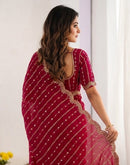 Dark Pink Silk Sequence Embroidery Saree