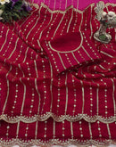 Dark Pink Silk Sequence Embroidery Saree