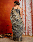 Grey Cotton Printed Woven Saree