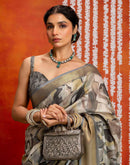 Grey Cotton Printed Woven Saree