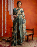 Blue Cotton Printed Woven Saree