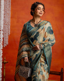 Blue Cotton Printed Woven Saree