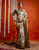 Beige Cotton Printed Woven Saree