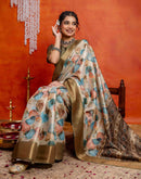 Beige Cotton Printed Woven Saree