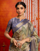 Pista Green Cotton Printed Woven Saree