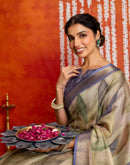Pista Green Cotton Printed Woven Saree
