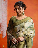 Beige Cotton Printed Woven Saree