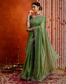 Olive Green Crush Tissue Sequence Lace Saree