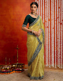 Yellow Crush Tissue Sequence Lace Saree