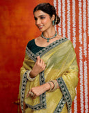 Yellow Crush Tissue Sequence Lace Saree