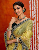 Yellow Crush Tissue Sequence Lace Saree