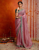 Dusty Rose Pink Crush Tissue Sequence Lace Saree