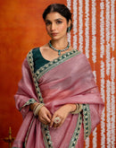 Dusty Rose Pink Crush Tissue Sequence Lace Saree