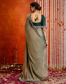 Teal Blue Shimmer Sequence Lace Saree
