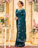 Rama Blue Georgette Embroidery Saree