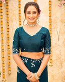 Rama Blue Georgette Embroidery Saree