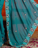 Teal Blue Shimmer Embroidery Saree