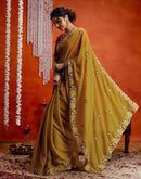 Yellow Shimmer Embroidery Saree