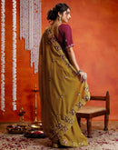 Yellow Shimmer Embroidery Saree