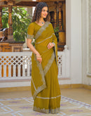 Mustard Yellow Shimmer Stone Work Embellished Saree