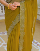 Mustard Yellow Shimmer Stone Work Embellished Saree