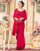 Rani Pink Shimmer Stone Work Swarovski  Saree