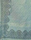 Dusty Teal Blue Shimmer Stone Work Swarovski  Saree