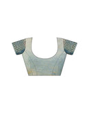 Dusty Teal Blue Shimmer Stone Work Swarovski  Saree