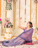Lavender Shimmer Stone Work Swarovski  Saree