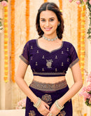 Purple Georgette Embroidery Swarovski Saree