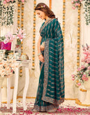 Teal Green Georgette Embroidery Swarovski Saree