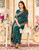 Teal Green Georgette Embroidery Swarovski Saree