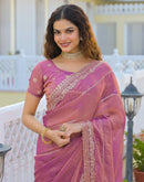 Dusty Pink Shimmer Sequence Embroidery Saree