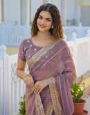 Dusty Mauve Shimmer Sequence Embroidery Saree
