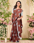Rust Brown Vichitra Silk Printed Saree