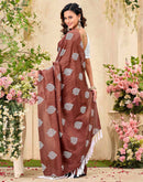 Rust Brown Vichitra Silk Printed Saree