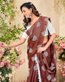 Rust Brown Vichitra Silk Printed Saree